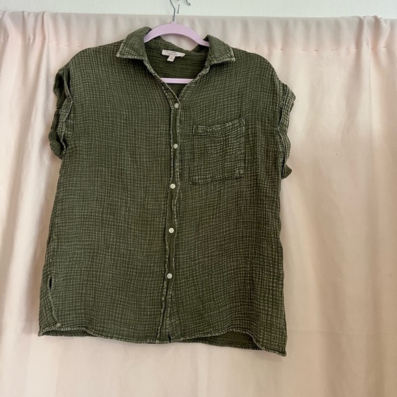 Olive Green Button-Up Shirt - Picture 1 of 6